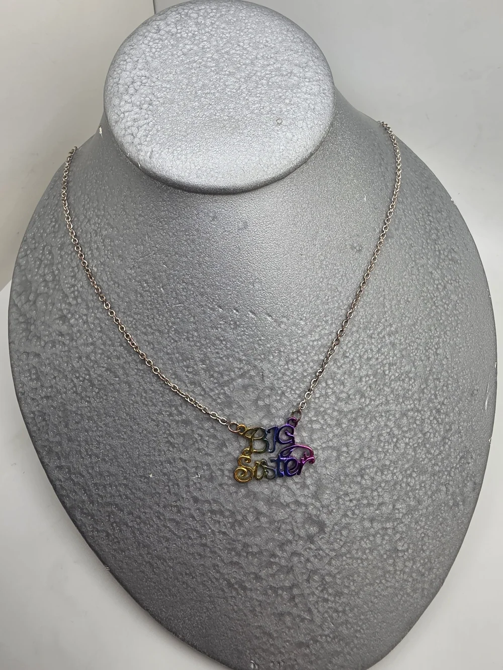 Big Sister Multicolor Script Pendant Necklace